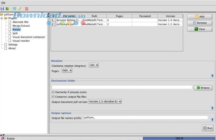 Tính năng xoay file PDF của PDF Split and Merge