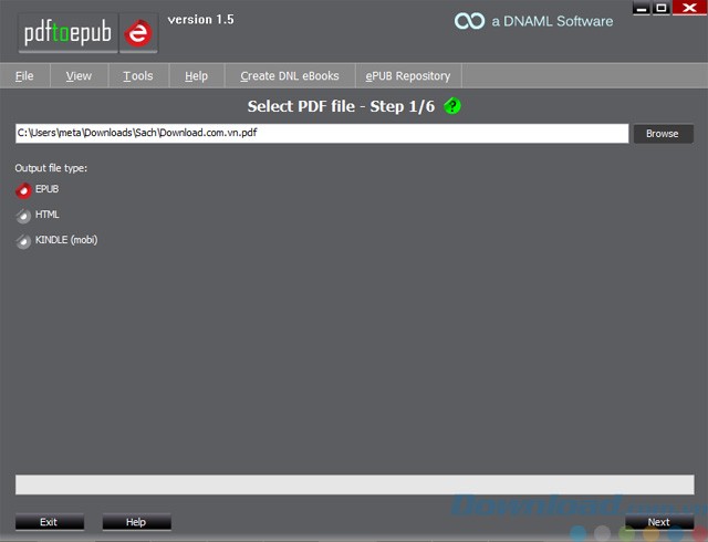 Giao diện của PDF to ePub