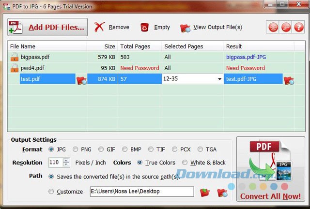 Giao diện phần mềm PDF to JPG