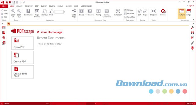 Giao diện chính của ứng dụng PDFescape Desktop cho máy tính