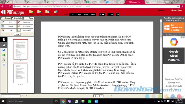 Giao diện phần mềm PDFescape