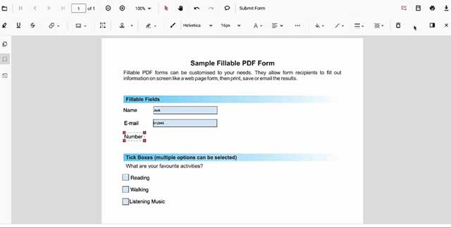 Nhập dữ liệu trực tiếp vào các trường có thể điền