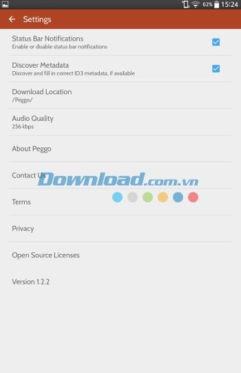 Các cài đặt chính của Peggo cho Android