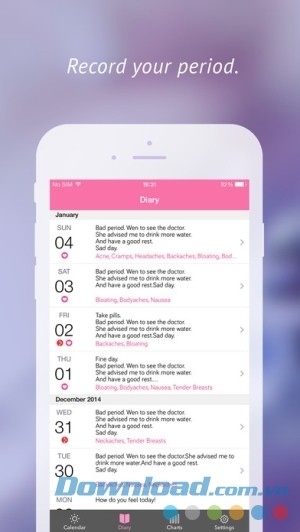 Period Tracker cho iOS lưu lại chu kỳ
