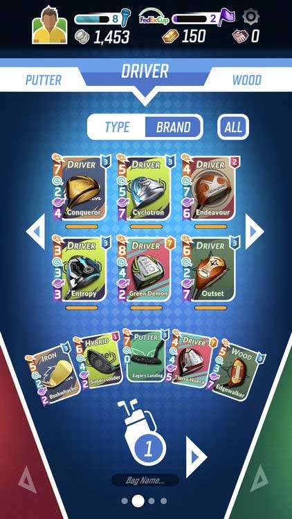 Thu thập các cây gậy golf với kỹ năng và chỉ số độc đáo riêng