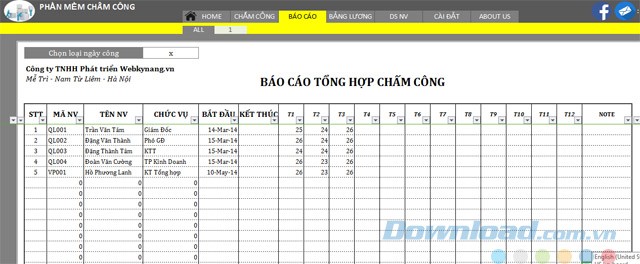 Báo cáo tổng hợp chấm công