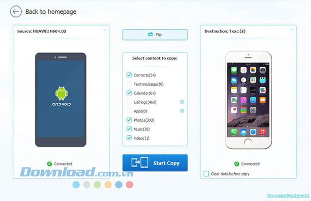 Kết nối điện thoại để bắt đầu chia sẻ dữ liệu
