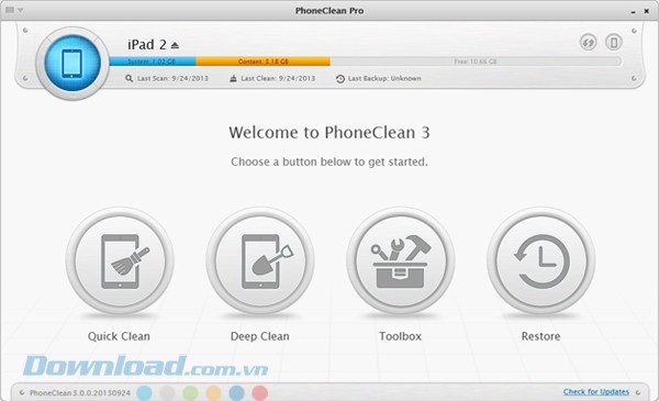 Tùy chọn trong PhoneClean
