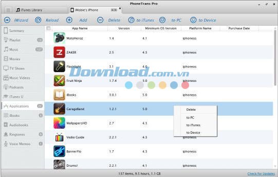 Chia sẻ ứng dụng sang iTunes