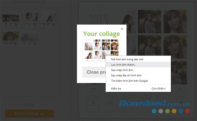 Thực hiện lưu ảnh đã ghép về máy tính