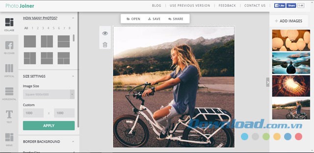 Giao diện chính của ứng dụng web chỉnh sửa ảnh Photo Joiner miễn phí