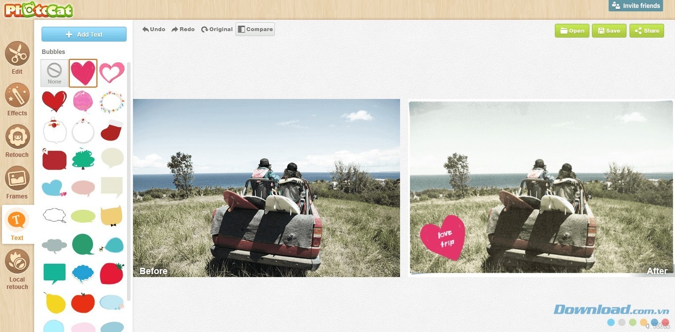 Hàng trăm hiệu ứng và chèn chữ thú vị trên PhotoCat