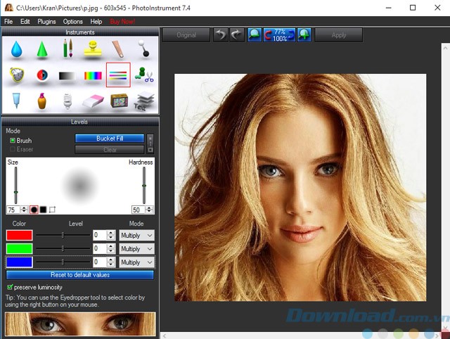 Giao diện của PhotoInstrument