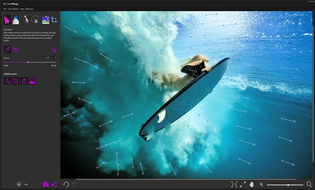 Giao diện chính của phần mềm tạo ảnh động - PhotoMirage