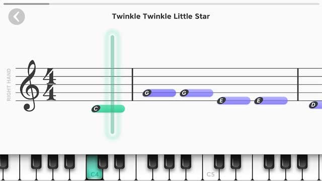 Piano Academy Android sẽ hiển thị các nốt nhạc như trong bản nhạc thực sự