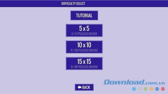 Lựa chọn độ khó cho các câu đố trong game trí tuệ miễn phí Picross Touch cho máy tính