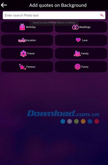 Giao diện khởi động của ứng dụng Picture Quotes