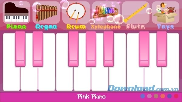 Giao diện đàn piano màu hồng dễ thương của Pink Piano cho Android