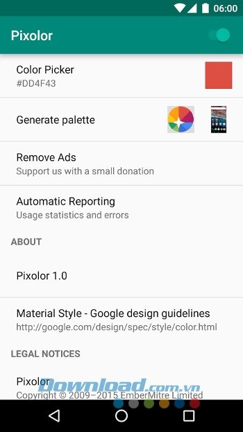 Các cài đặt của Pixolor