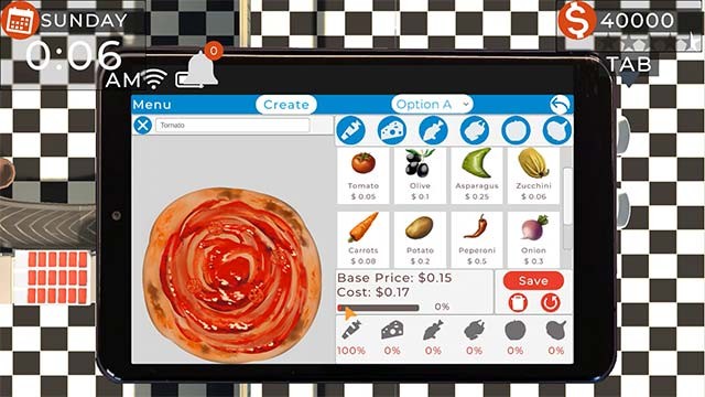 Sáng tạo nhiều chiếc bánh pizza mới, đặt tên và bán cho khách hàng trong Pizza Shop Manager game
