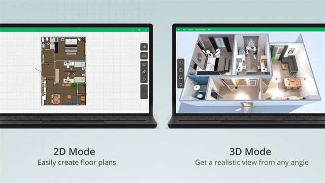 Chế độ xem 2D và 3D đối với bản vẽ trên Planner 5D