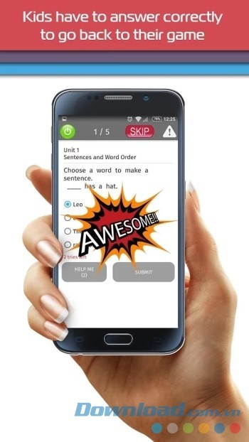 Bé phải trả lời đúng câu hỏi để tiếp tục chơi game hay xem video