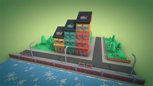 Khám phá hơn 100 khối để sắp xếp thành các tòa nhà và hoàn thành bằng mái, tấm sàn