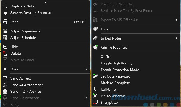 Menu của PNotes.NET