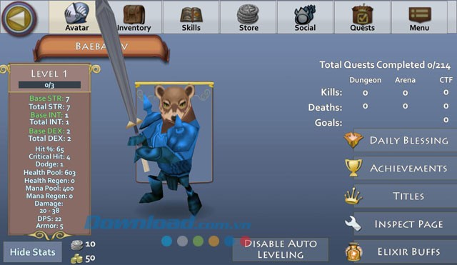 Profile nhân vật trong game Pocket Legends