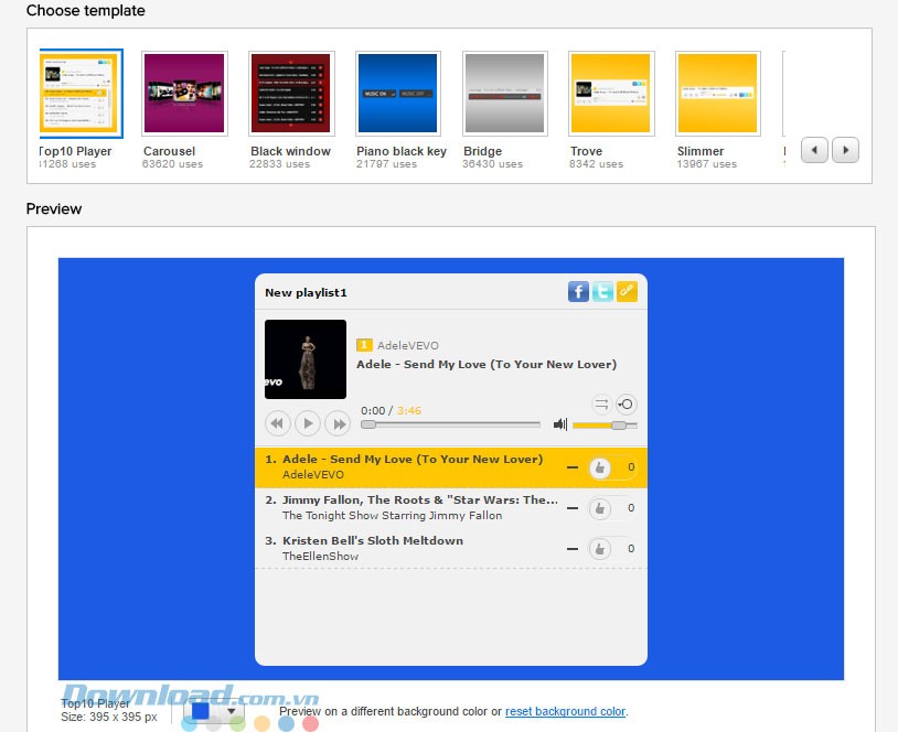 Mẫu template của ứng dụng