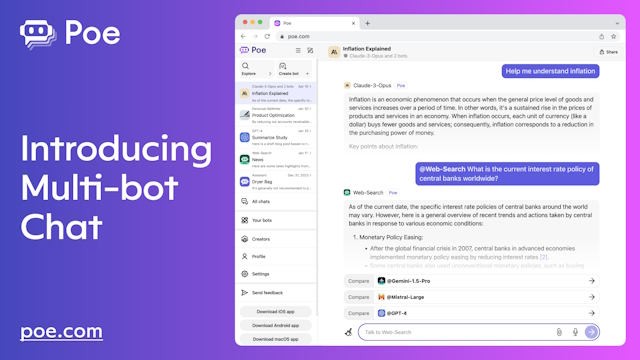 Poe cho phép bạn tương tác với các mô hình AI đa dạng