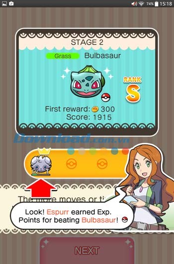 Pokémon Shuffle Mobile hiển thị kết quả sau mỗi trận đánh