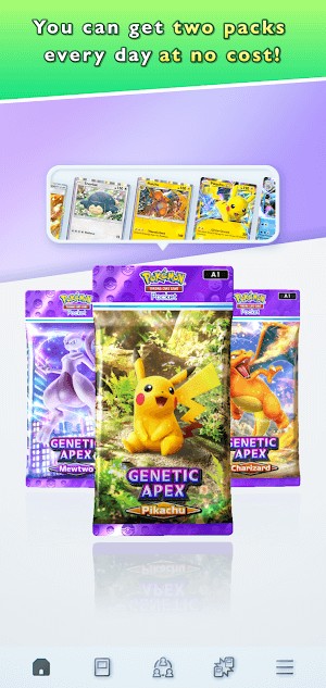 Pokemon TCG Pocket cho bạn nhận 2 gói thẻ mỗi ngày miễn phí