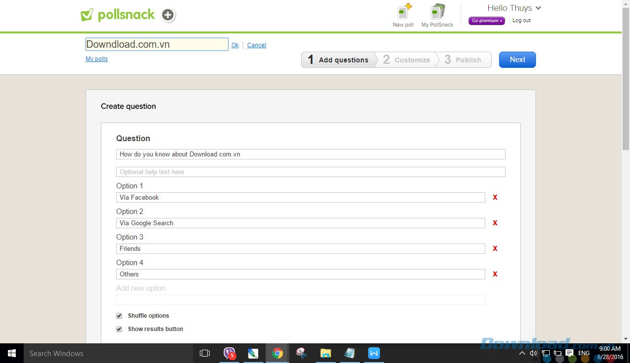 Giao diện ứng dụng PollSnack