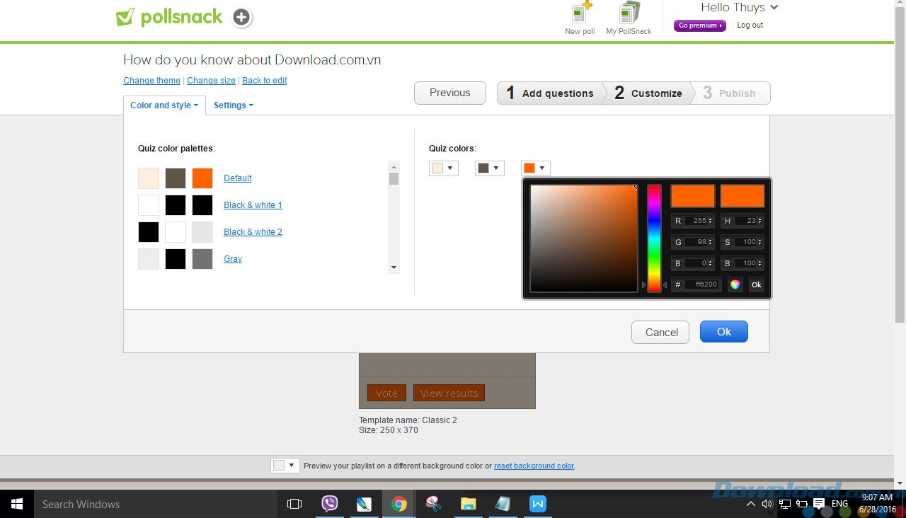Tùy chỉnh bảng khảo sát