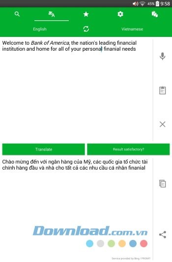Giao diện dịch văn bản của PONS Online Dictionary