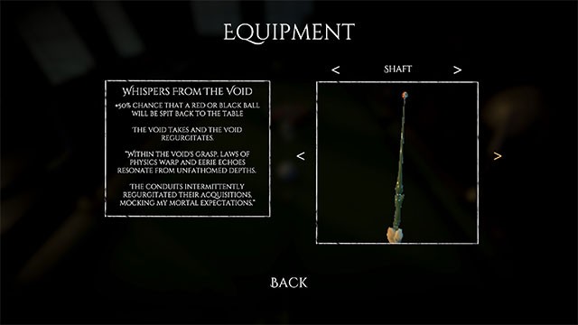 Thiết kế và tùy chỉnh gậy bi-a từ những bộ phận thu thập được trong Pool of Madness game