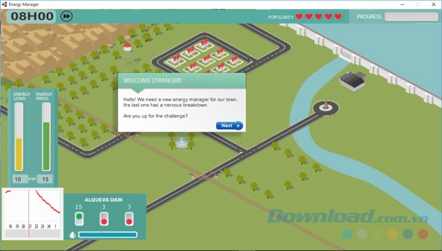 Giao diện xuất hiện lúc bắt đầu chơi game mô phỏng cung cấp điện Power The Grid cho máy tính