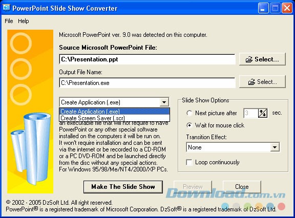 Giao diện PowerPoint Slide Show Converter