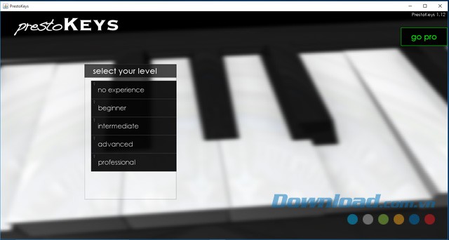 Giao diện chính của ứng dụng hỗ trợ chơi đàn PrestoKeys cho máy tính