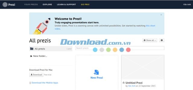Trang cá nhân trên Prezi