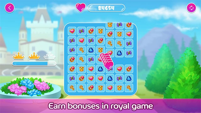 Vượt qua các màn chơi match-3 để mở khóa trang phục mới