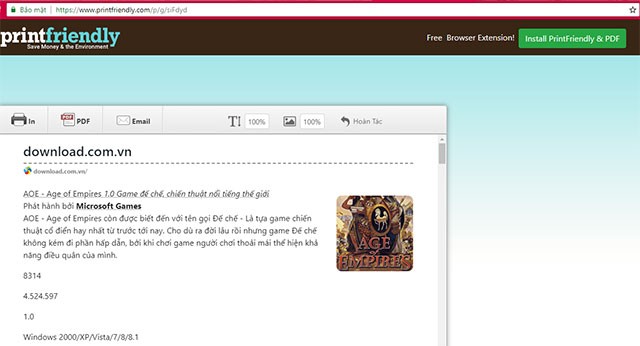 Giao diện PrintFriendly & PDF