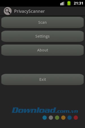 Giao diện sử dụng ứng dụng Privacy Scanner (Antispy) Free