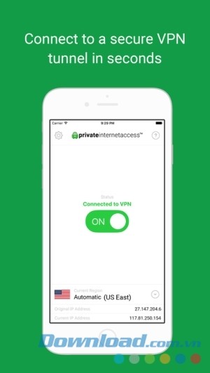 Private Internet Access VPN cho iOS kết nối mạng an toàn