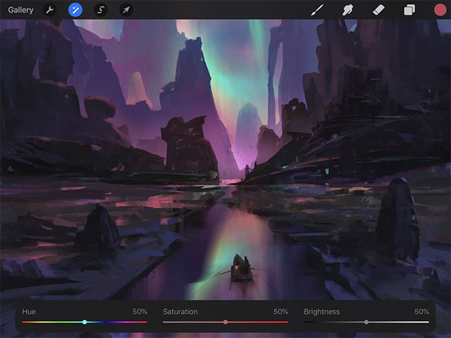 Sử dụng công cụ trong Procreate để điều chỉnh các thông số