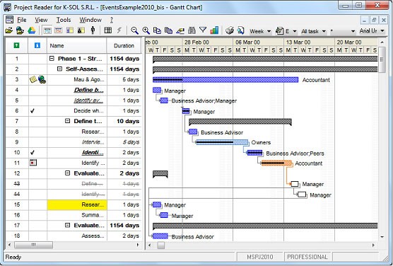 Giao diện phần mềm xem MS Project - Project Reader