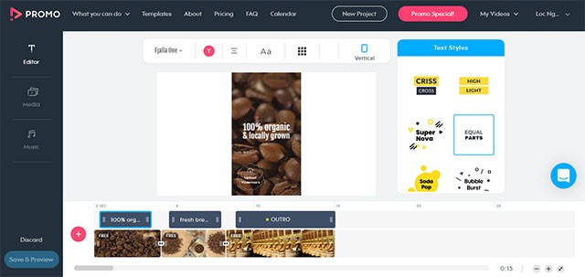 Màn hình chỉnh sửa video trực quan, đa tính năng của Promo
