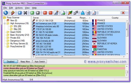 Giao diện thiết lập proxy của Proxy Switcher Standard
