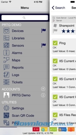 tìm kiếm dữ liệu trên PRTG cho iOS